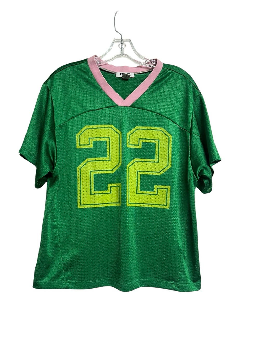 RSQ Green Mesh Jersey Pink V-Neck Yellow 22 Blockette Bloke Coquette Oversized